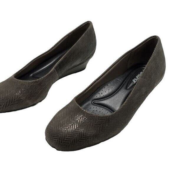 Trotters Lauren- Dark Grey Herringbone Suede Wedge 7.5W - Picture 5 of 9